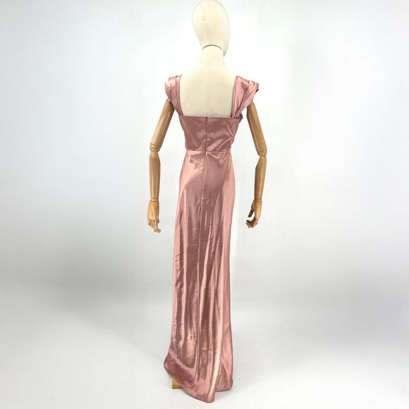 Birdy Grey Blush Pink Satin Thigh Slit Formal Gown - Picture 4 of 6